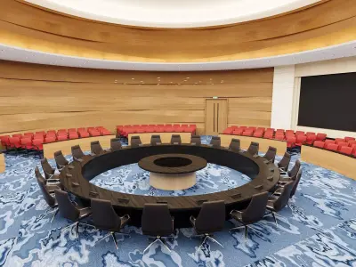 Luxury Round Conference Room with Wood Panel Walls 3D model