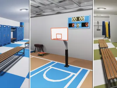 School Gym and Showers Lockers Combo Low-poly 3D model