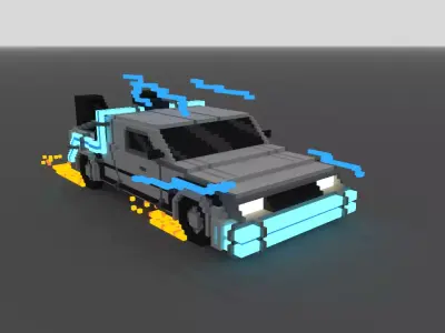 3d voxel delorean back to the future Low-poly 3D model