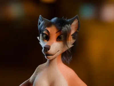Luna Anthro Fox Low-poly 3D model