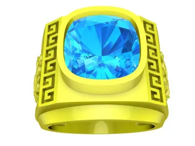 Luxury Greek Key Cushion Cut Signet Ring 3D Model 4786 3D print model