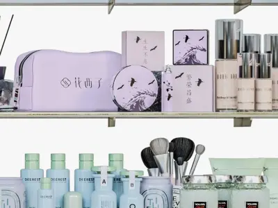 Large rack with makeup cosmetics in a beauty salon 3D model