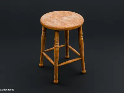 Vintage Wooden Stool 3D model