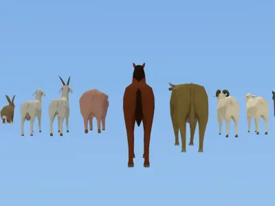 Domestic animals rigged pack Low-poly 3D model