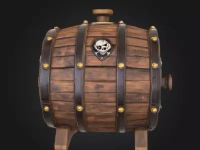 Pirate Wooden Barrel Low-poly 3D model