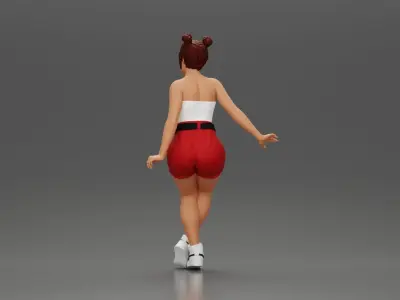 Asian girl wearing shorts sits on motorcycle 3D print model