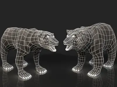 2 Bears - bony skinny starving ravenous emaciated black grizzly  Low-poly 3D model