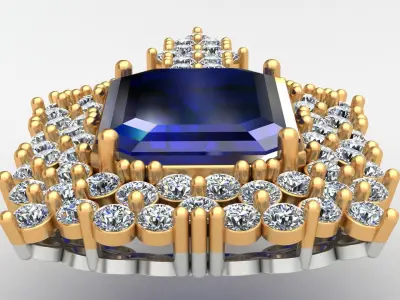 Rectangle Sapphire Diamond Gold Earring 3D print model