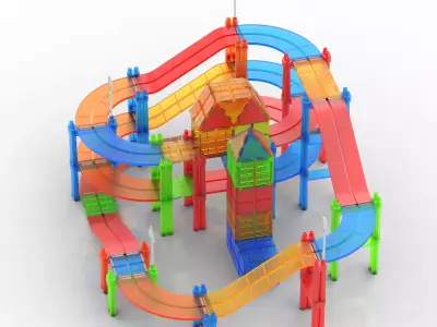 Educational Magnetic Racing Track Tiles Toys 3D model