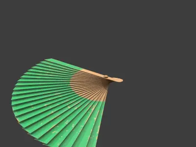 Green Wooden Handheld Fan Low-poly 3D model