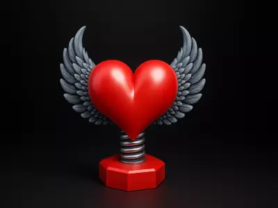 Winged Heart Sculpture Romantic Valentine Day Gift 3D print model