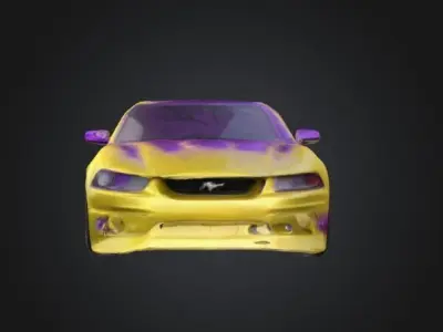Stilized Yellow and purple Mustang Low-poly 3D model