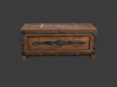 Old wooden chest with lock 3D model