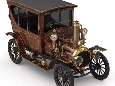 Stylized 3D Steampunk Open-Top Luxury Tourer Low-poly 3D model