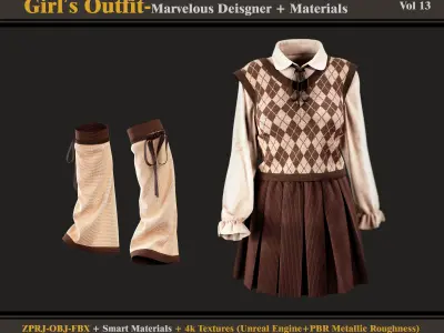 Girls Outfit- MD-Clo3d - Smart Material -Textures - OBJ - FBX 3D model