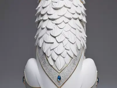 Arctic Sovereign Gem-Adorned White Wolf Sculpture Low-poly 3D model