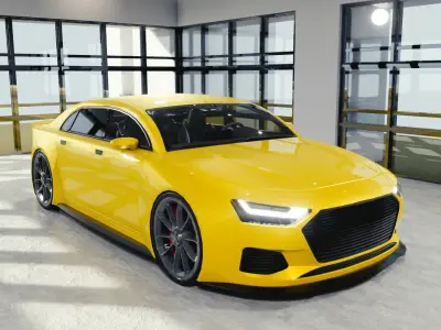 BLENDER EEVEE Brandless Small 4 door sedan Low-poly 3D model