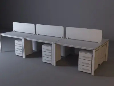 Workstation office desk with three drawers 3D model
