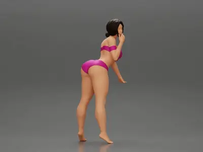 Attractive girl in bikini Leaning on the Car 3D print model