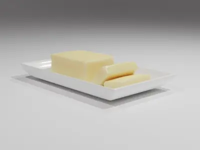 Sliced Butter on a Plate Free 3D model