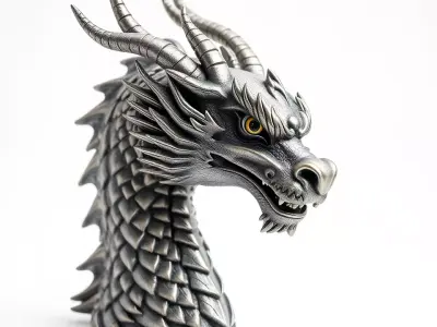 Silver Dragon Head model pack Low-poly 3D model