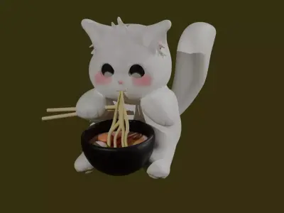 CAT EATING NOOODLE 3D print model