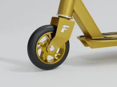 Sporty kick scooter with metallic rims in gold color 3D model