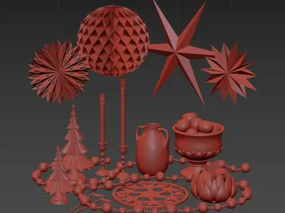 Christmas decorative set 3D model