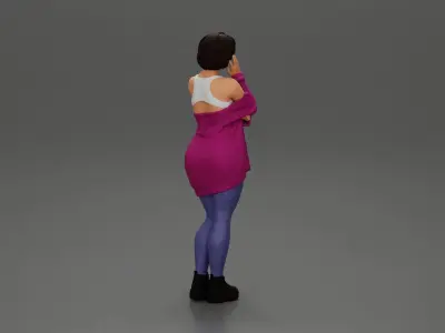 pretty girl with short hair posing in a sweater 3D print model