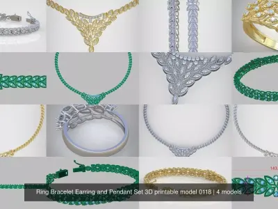 Ring Bracelet Earring and Pendant Set 3D printable model 0118 3D Model Pack
