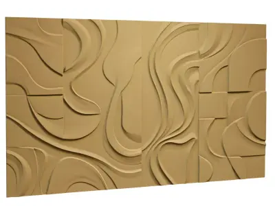 Modern Abstract Relief Panel Wall Decor Set STL Mural CNC 315  3D model