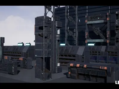 Cyberpunk Futuristic Structures Set 21 Assets  Low-poly 3D model