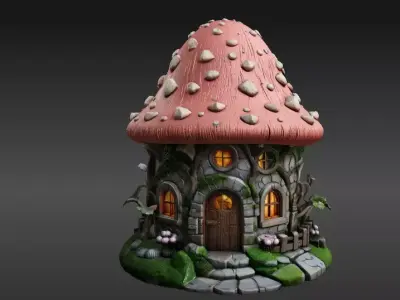 Mushroom Two 3D Model Pack Whimsical Fantasy House Print-Ready 3D model