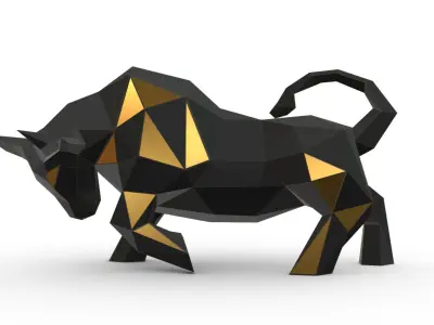 bull low poly gold 3D print model