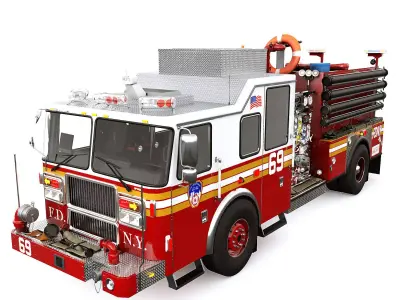 Fire Truck FDNY Engine with Interior Low-poly 3D model