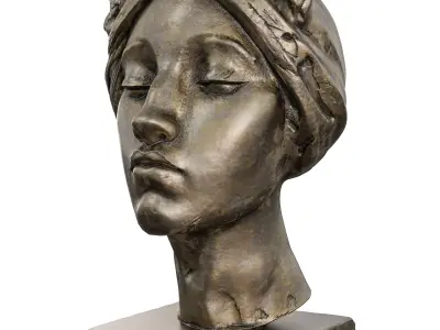 Antique Woman Head Statue - Serene Bronze Bust 3D Model Low-poly 3D model