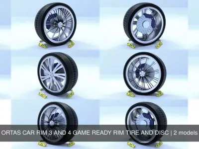ORTAS CAR RIM 3 AND 4 GAME READY RIM TIRE AND DISC 3D Model Pack