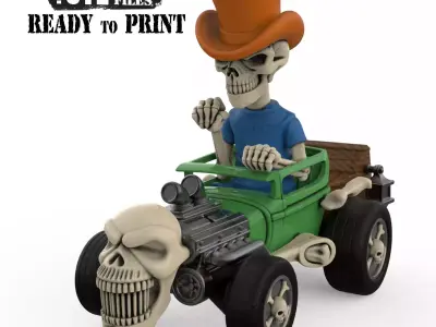 3D Printable HotRod Driver Skull Skeleton  STL Model 3D Model Pack