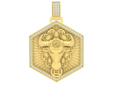 Luxury Bull Head Hexagon Pendant for Men 3719 3D print model