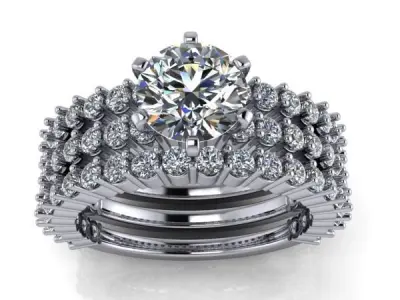 Classic Bridal Engagement Ring with wedding band 6 prongs 3D print model