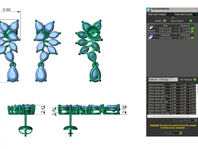 Leaf Design Diamond Earrings 3D Model 3D print model