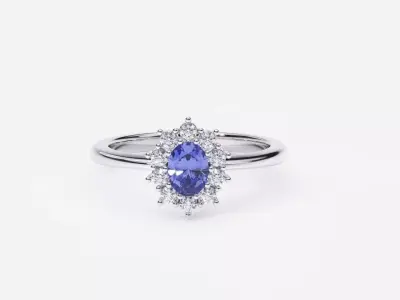 ZDR0195 oval tanzanite and diamond ring 3D print model