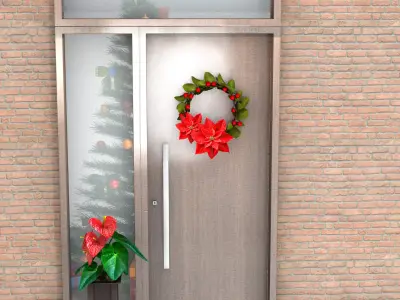 Christmas Wreath - Red Flowers 3D Model 3D model