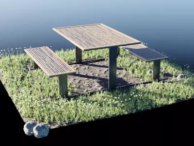 Picnic Table Low-poly 3D model Free 3D model