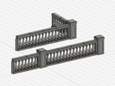 Model Railway Decorative Stone Balustrade with Pillars 3D print model