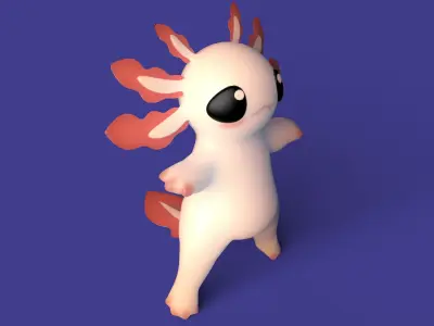 Chubby Cute Axolotl Stylized Game Ready Low-poly 3D model