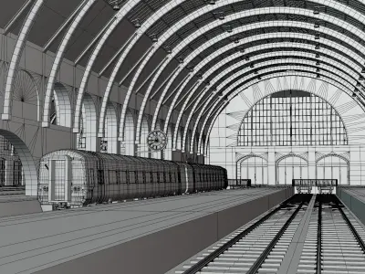 Kings Cross station with train 3D model