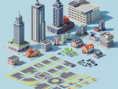 Low Poly City Asset Low-poly 3D model