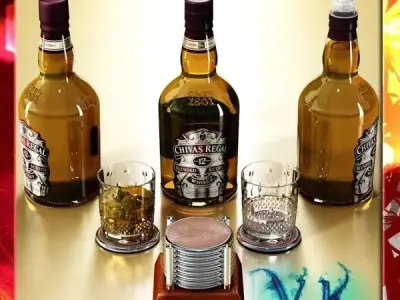 Chivas Regal Bottle Glass Coaster Collection 3D model