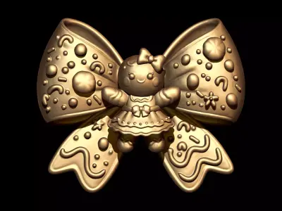Gingerbread Girl on Christmas Bow 3D print model